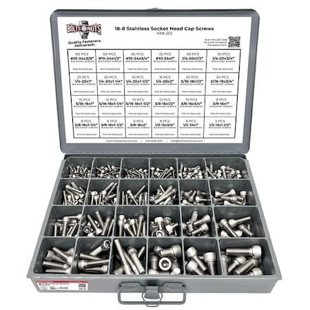 Boltsandnuts.Com Inch 18-8 Stainless Steel Allen Socket Head Cap Screws Bolts Assortment - 453 PCS Assortment Kit #253